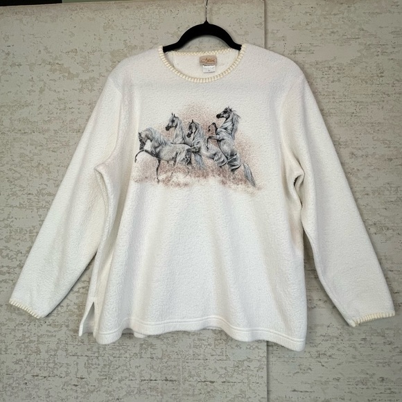 Vintage Artisans Horse Sweatshirt Large Fleece Western Cowgirl Whipstich Hem - Picture 1 of 14